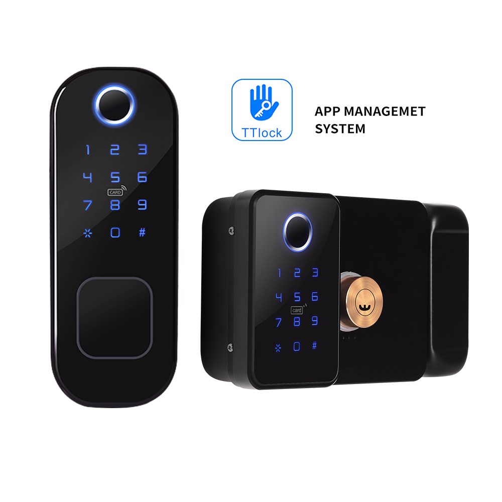 Smart Garden Gate Lock - インテリジェントドアロック,両面指紋センサー,RFIDカード,ヘビーガーデンゲート,デジタルドア,屋外ロックアプリケーション,ttlock