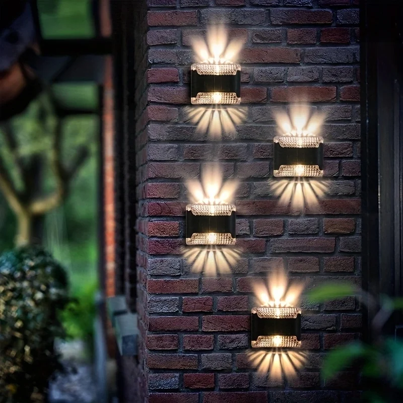 Smart Garden Led Lights - 4個入りソーラーウォールライト：屋外LED玄関灯、防水、庭の装飾、スマート光制御誘導、中庭、バルコニー用