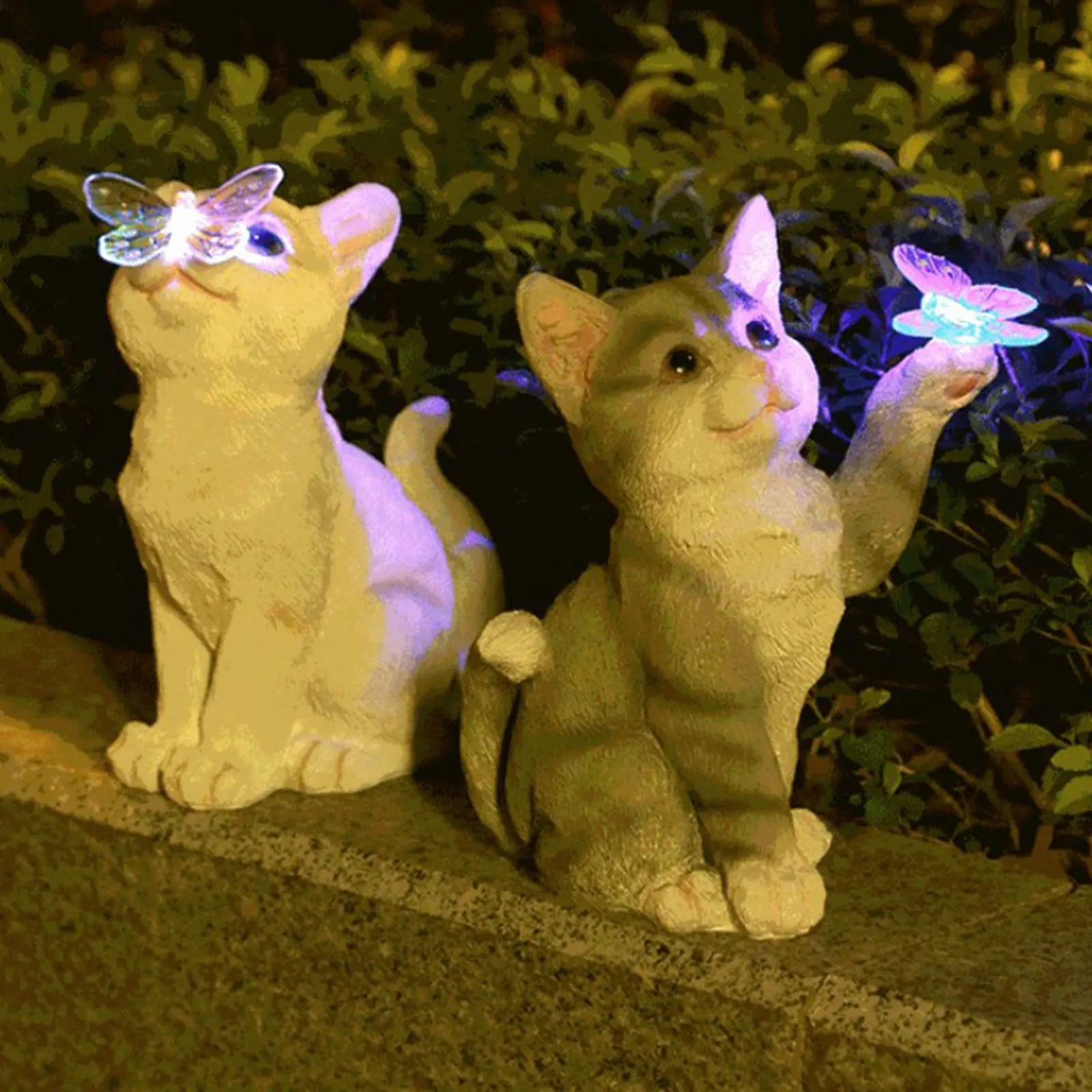 Smart Zen Garden - 屋外猫彫刻置物ペンダントガーデン LED ソーラーライトかわいい猫動物像彫刻風景庭用