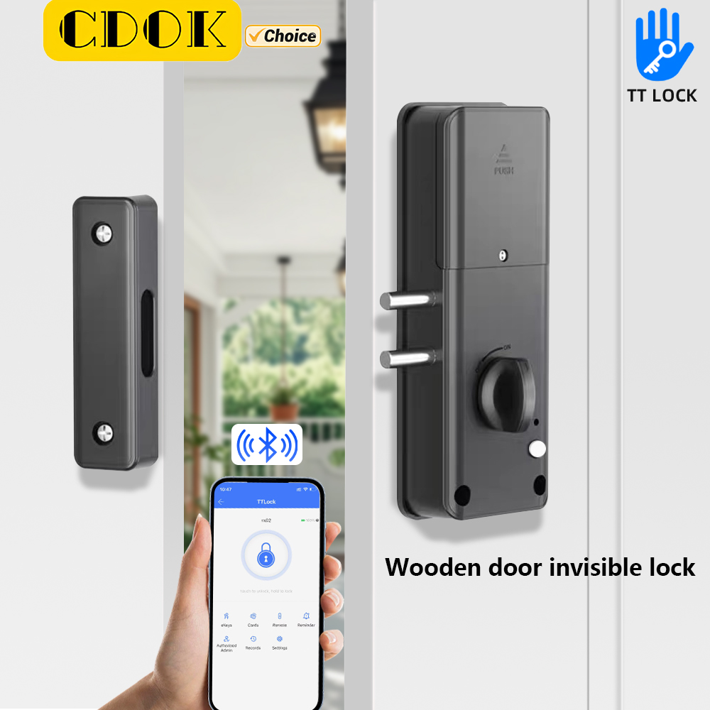 Smart Garden Gate Lock - CDOK RX02 TTlock Bluetooth、屋内用目に見えない木製ドアロック、ドアの外からは見えません