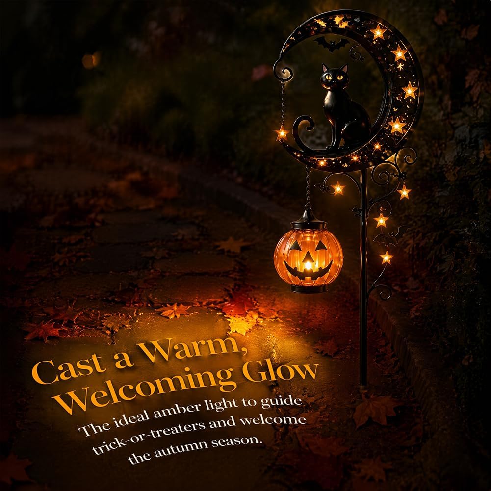 ソーラーハロウィン黒猫＆パンプキンムーンガーデンステークライ - Smart Zen Garden のレビューと価格